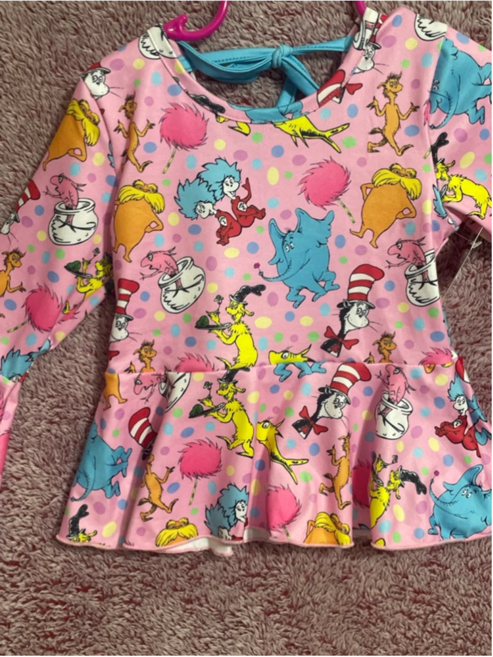 Little Britches Dr. Seuss Character Ruffle Peplum top & Furry Bell Bottom Set 2T